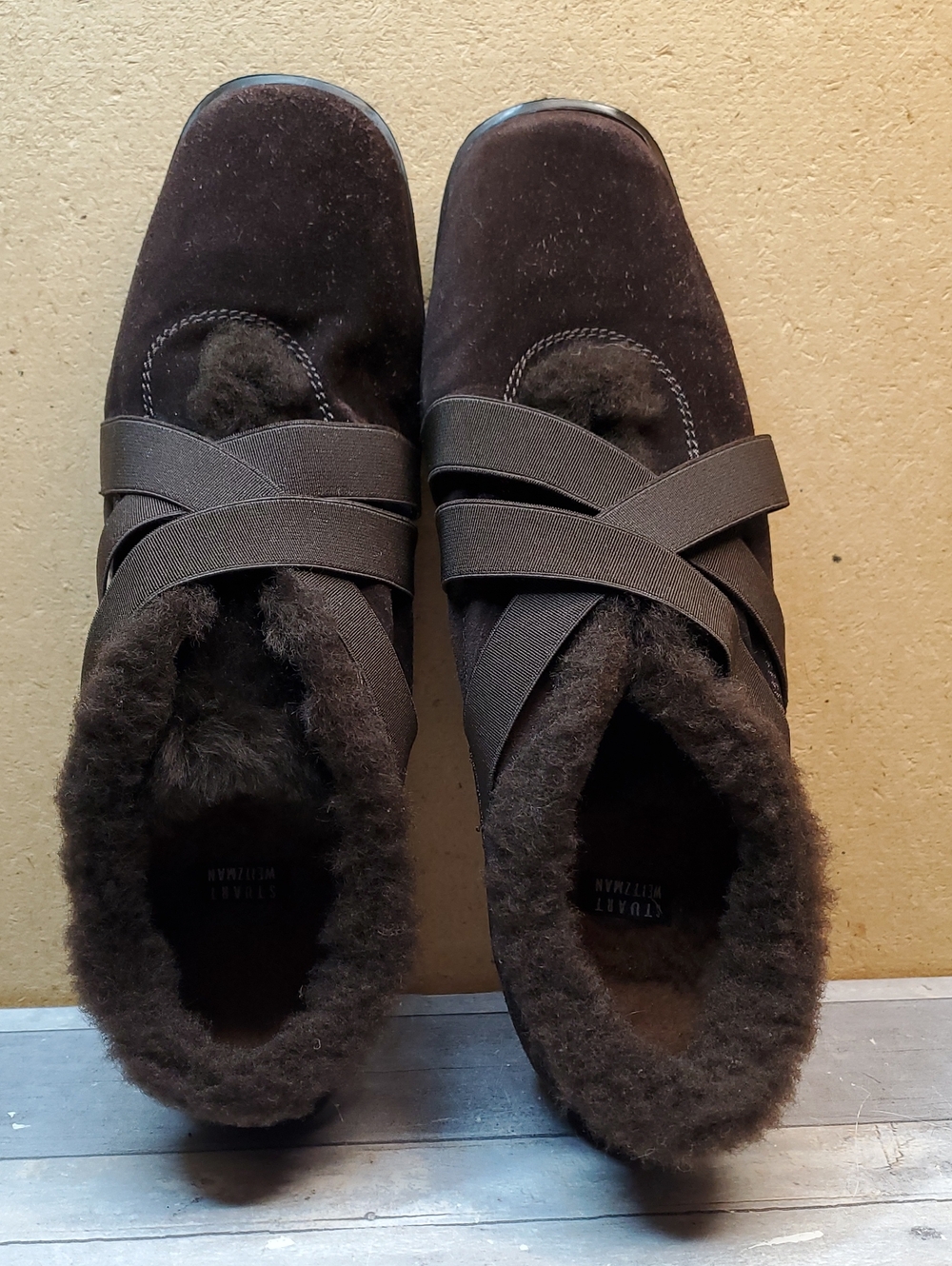Stuart Weitzman Women's Brown Suede Fur Lined Slip On Sneakers Size 8